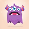 Angry purple cartoon monster with horns an three eyes. Big collection of cute monsters. Halloween character. Vector illustrations.