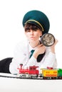 Angry railroad worker look at you Royalty Free Stock Photo