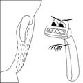 Angry razor looks at unshaven face. Isolated outline illustration