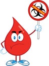 Angry Red Blood Drop Character Holding A Stop Ebola Sign With Bio Hazard Symbol And Text Royalty Free Stock Photo