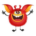 Angry red cartoon monster waving hands. Halloween vector illustration. Royalty Free Stock Photo