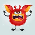 Angry red cartoon monster waving hands. Halloween vector illustration. Royalty Free Stock Photo