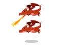 Angry red dragon with fire breath, cartoon vector