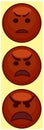 Angry red emoji with yellow background. Three icons
