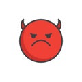 Angry red face emoticon with horns filled outline icon Royalty Free Stock Photo