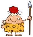 Angry Red Hair Cave Woman Cartoon Mascot Character Standing With A Spear.