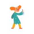 Angry red haired clown cartoon character, halloween clown with evil eyes holding knife vector Illustration on a white Royalty Free Stock Photo