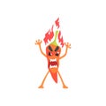 Angry Red Hot Chili Pepper Humanized Emotional Flat Cartoon Character Burning In Flames With Rage Royalty Free Stock Photo