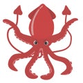 An angry red squid cartoon illustration. Isolated. Cute drawing. Sea creature.