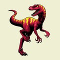 Angry Red Velociraptor dinosaur in vintage hand drawn style