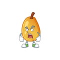 Angry ripe fragrant pear fruit cartoon character Royalty Free Stock Photo