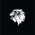 Angry Roaring Black and White Lion Head, Vector Logo Design, Illustration