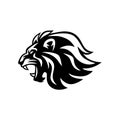 Angry Roaring Lion Head Black And White Vector Logo Design, Illustration