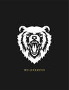 Angry roaring wild bear head black and white sketch t shirt print design fashion poster vector flat