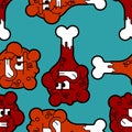 Angry Roasted Chicken Leg pattern seamless. Evil Food background Vector Royalty Free Stock Photo