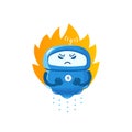 Angry robot. Evil warrior android character. With blazing fire. Fatal exception error. Deadline. Vector illustration.