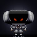 Angry robotic toy with red digital eyes, 3d rendering