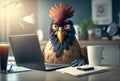 Angry rooster company boss working with laptop in office. Generative AI