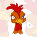 Angry rooster. Displeased poultry. Team mascot. Cartoon style. Colored vector illustration