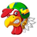 Angry rooster wearing helmet of Racer