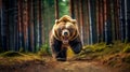 angry running animal grizzly bear in the forest, made with Generative AI