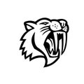 Angry Saber Toothed Cat Head Mascot Black and White