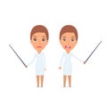 Angry and Sad Character Nurse making presentation using pointer