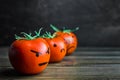 Angry, sad, fear. negative emotions on tomatoes. copy space