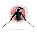 Angry Samurai standing with swords front view cartoon graphic vector.