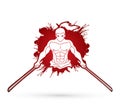 Angry Samurai standing with swords front view graphic vector