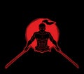 Angry Samurai standing with swords front view sign graphic vector