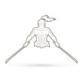 Angry Samurai standing with swords front view sign graphic vector