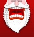 Angry Santa Claus shouts. Unhappy Santa with big white beard.