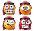 Angry saudi arab emoji and emoticon vector set. Emoticons of saudi arabian wearing thawb. Royalty Free Stock Photo