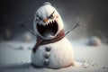 Angry and scary snowman, illustration generated by AI