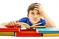 Angry schoolboy with learning difficulties, looking up Royalty Free Stock Photo