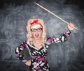 Angry screaming retro teacher with pointer Royalty Free Stock Photo