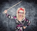 Angry screaming retro teacher with pointer Royalty Free Stock Photo