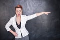 Angry screaming teacher pointing out blackboard background Royalty Free Stock Photo