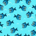 Angry sea fish seamless pattern