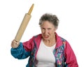 Angry Senior Lady with Rolling Royalty Free Stock Photo