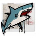 angry shark jaws sticky sticker white background creative and strange hight detailed raw expressive