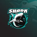 Angry shark mascot logo design vector with modern illustration concept style for badge, emblem and tshirt printing. angry shark