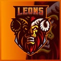 Silhouette Lion Horn mascot esport logo design illustrations vector template, Lion logo for team game streamer youtuber banner