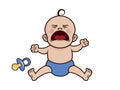 Screaming baby boy with pacifier icon vector