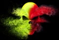 Angry skull exploding into particles