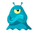 Angry Slug Monster or Alien with One Big and Two Small Eyes Antennas Stand with Crossed Arms Isolated Royalty Free Stock Photo