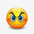 Angry smiling emoticon, emoji - vector illustration