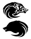 Angry snarling wolf profile head black vector portrait Royalty Free Stock Photo