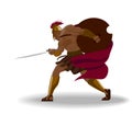 Angry spartan warrior with armor and hoplite shield holding a sw Royalty Free Stock Photo